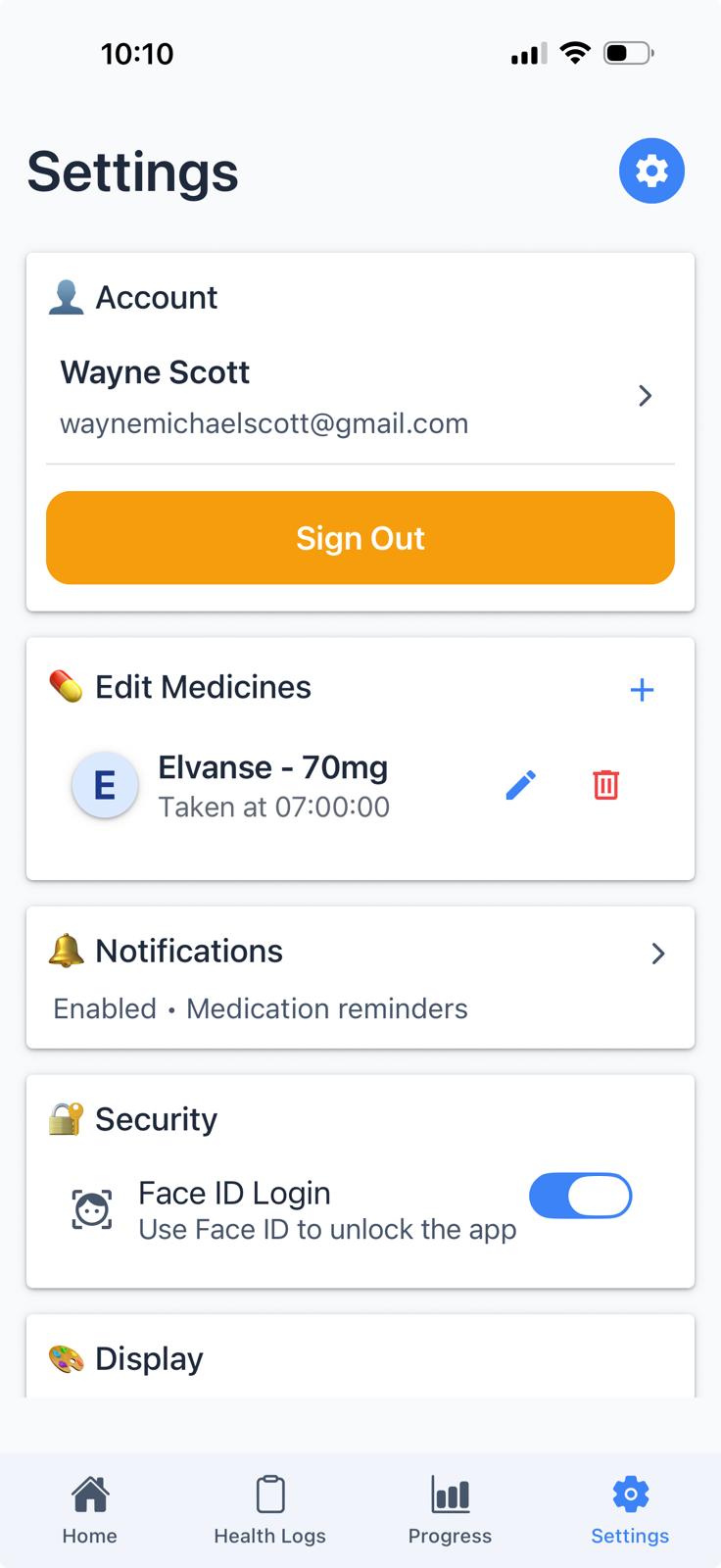 Settings Screen